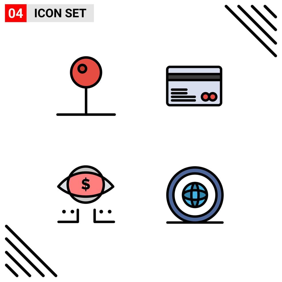 4 Thematic Vector Filledline Flat Colors and Editable Symbols of pin dollar multimedia ecommerce digital Editable Vector Design Elements