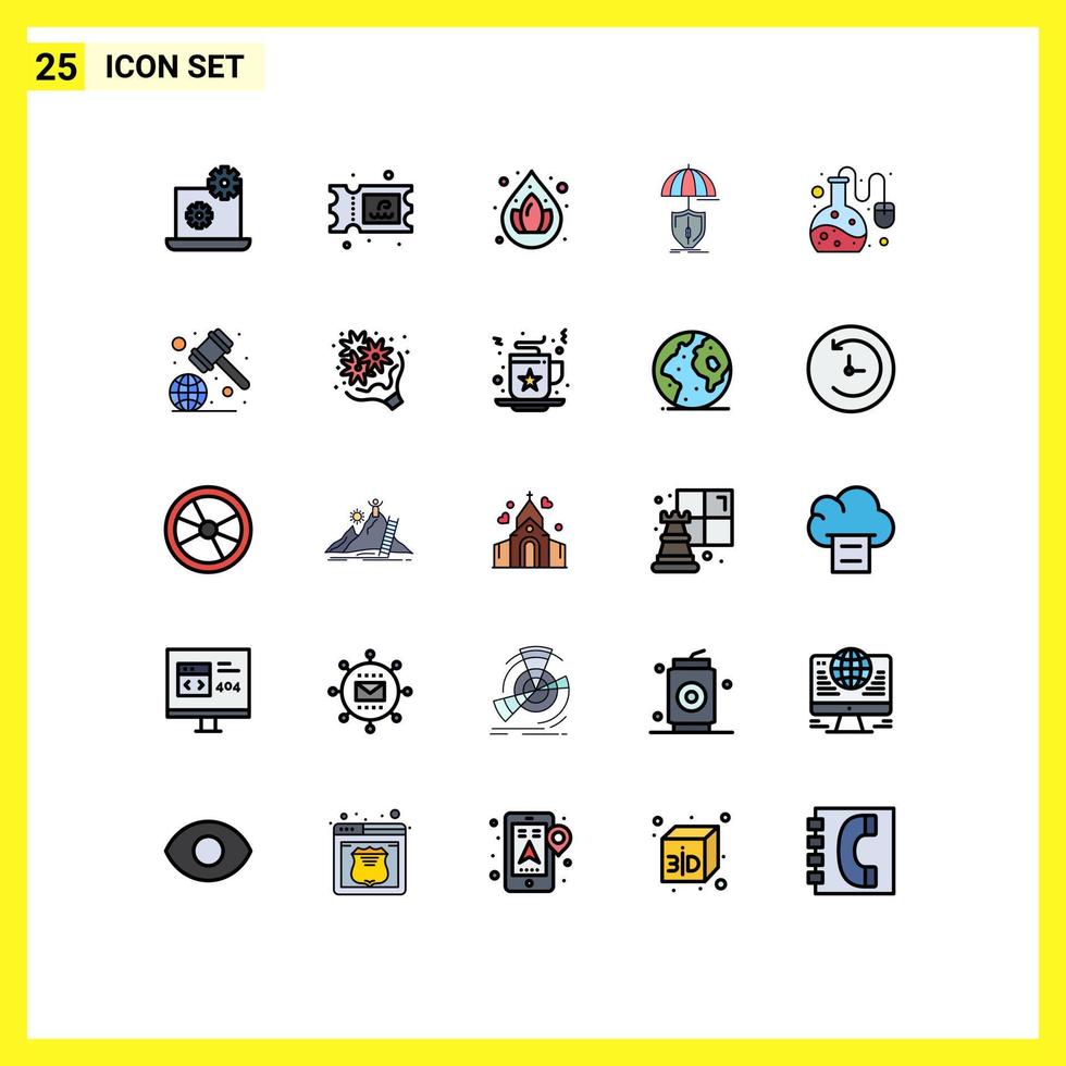 Pack of 25 Modern Filled line Flat Colors Signs and Symbols for Web Print Media such as judge hammer online lab droop lab test digital Editable Vector Design Elements