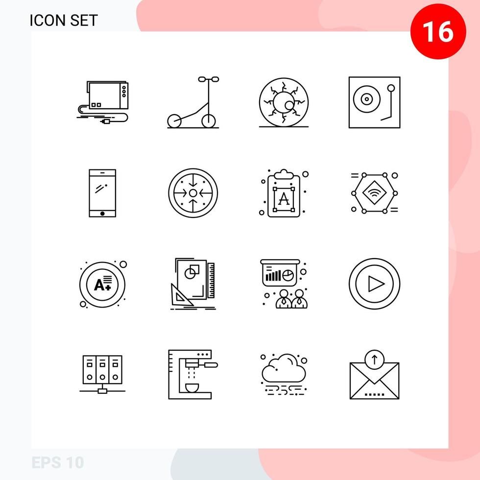 Mobile Interface Outline Set of 16 Pictograms of vinyl music bloody eyeball dj scary eye Editable Vector Design Elements