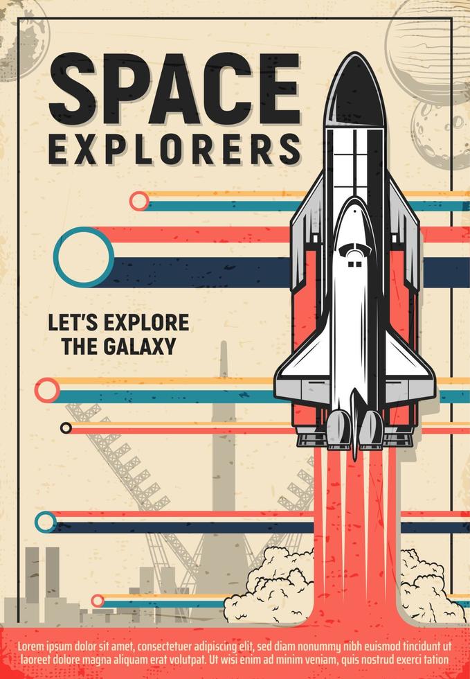 Space explorers. Rocket or shuttle launch vector