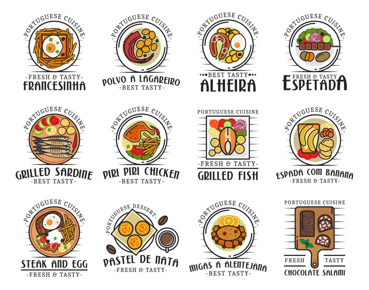 comida tradicional portuguesa, comidas portuguesas vector