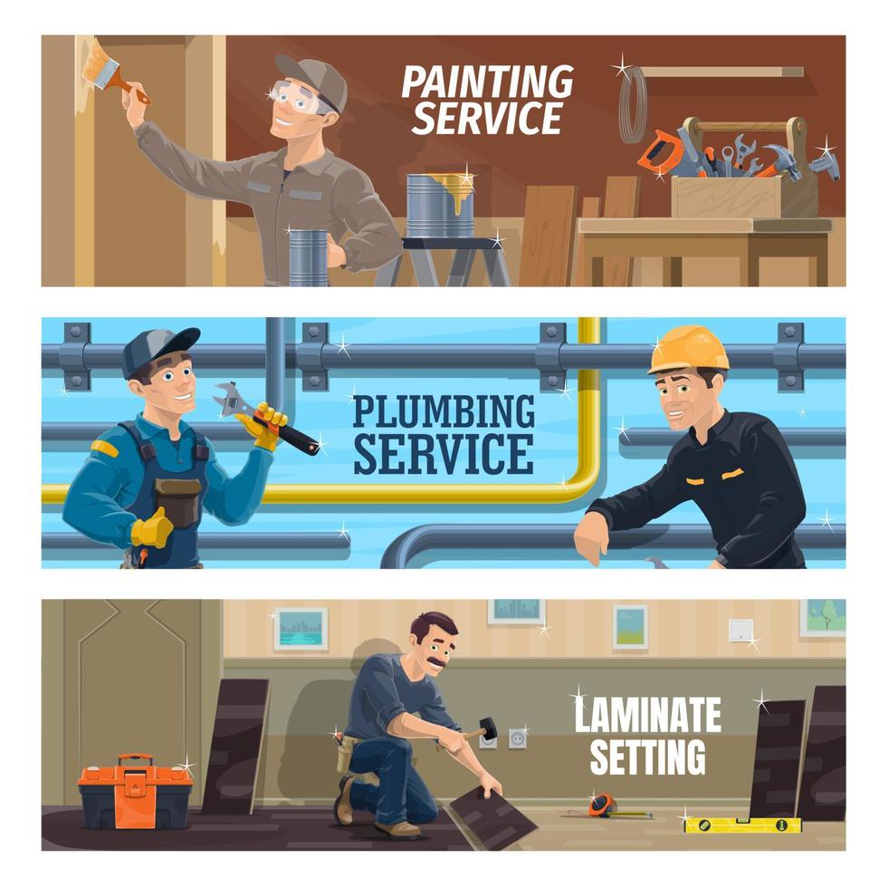 Plumber, painter and laminate flooring installer vector