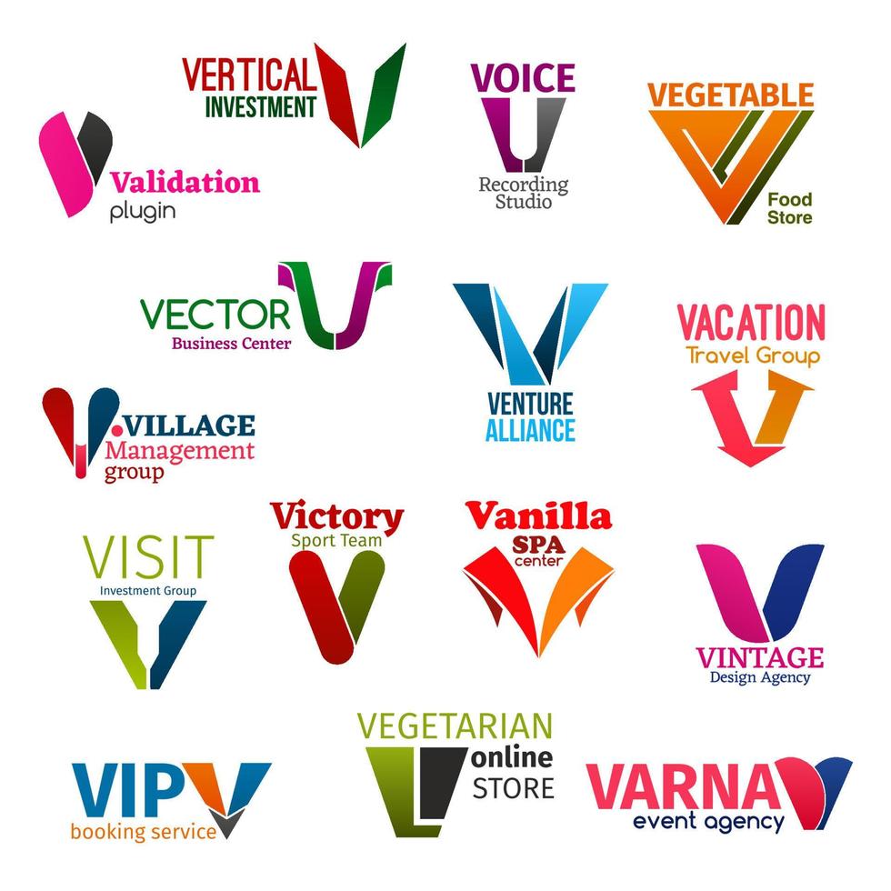 V letter corporate identity, business icons vector