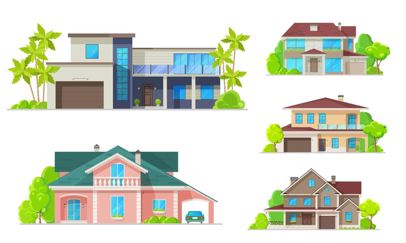 Residential architecture, mansion houses, villas vector