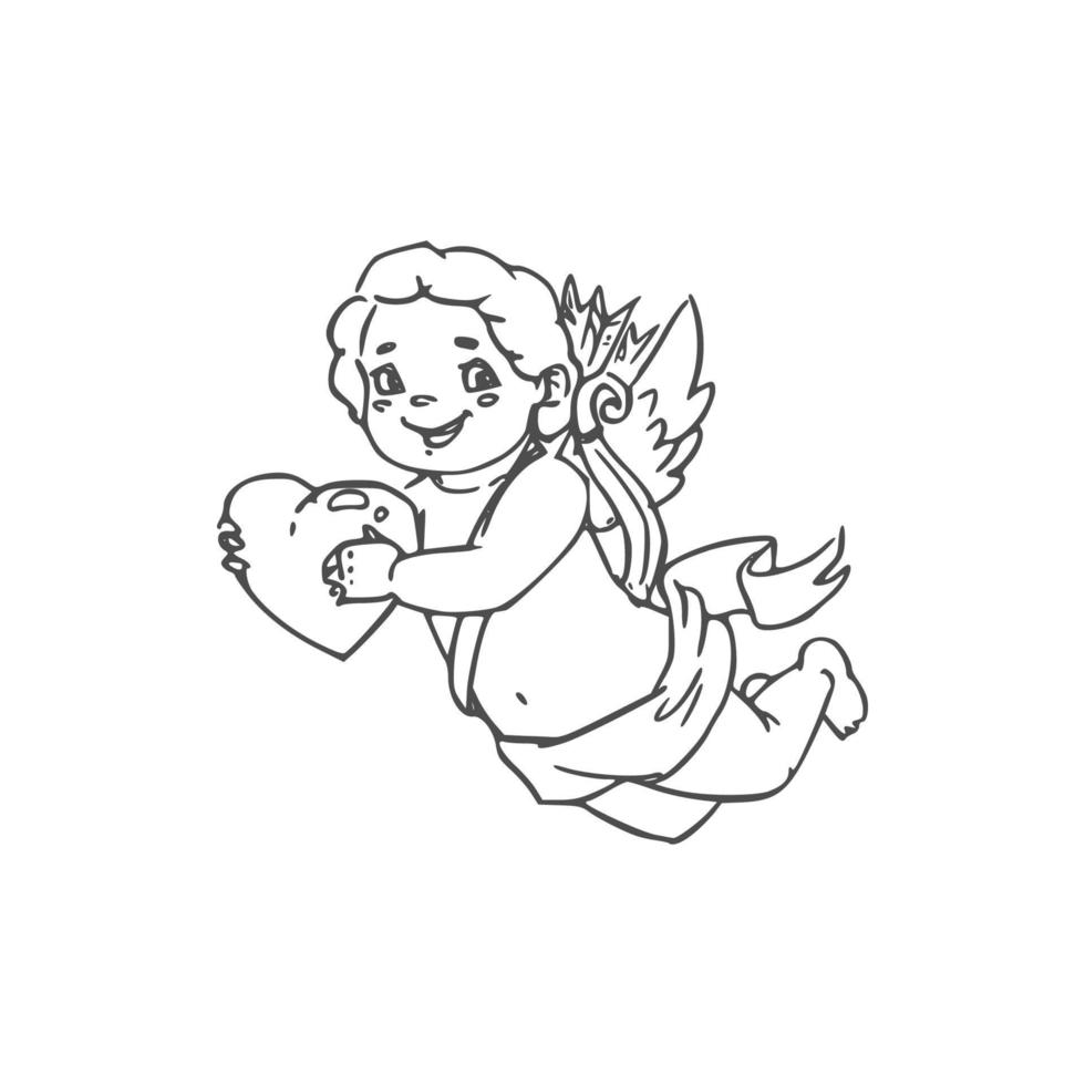 Amur naked angel with heart in hands vector
