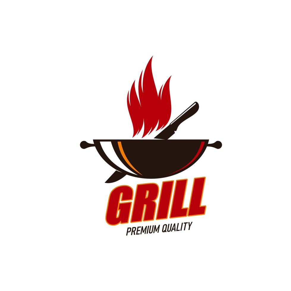 BBQ restaurant, meat grill bar icon or symbol vector