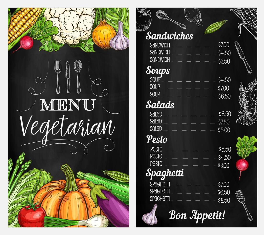 Vegetable salad chalk sketches, blackboard menu vector