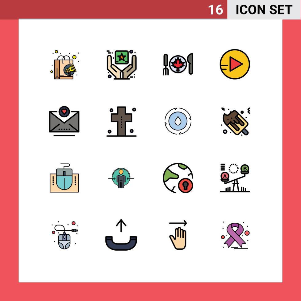Flat Color Filled Line Pack of 16 Universal Symbols of costume heart dinner email school education Editable Creative Vector Design Elements