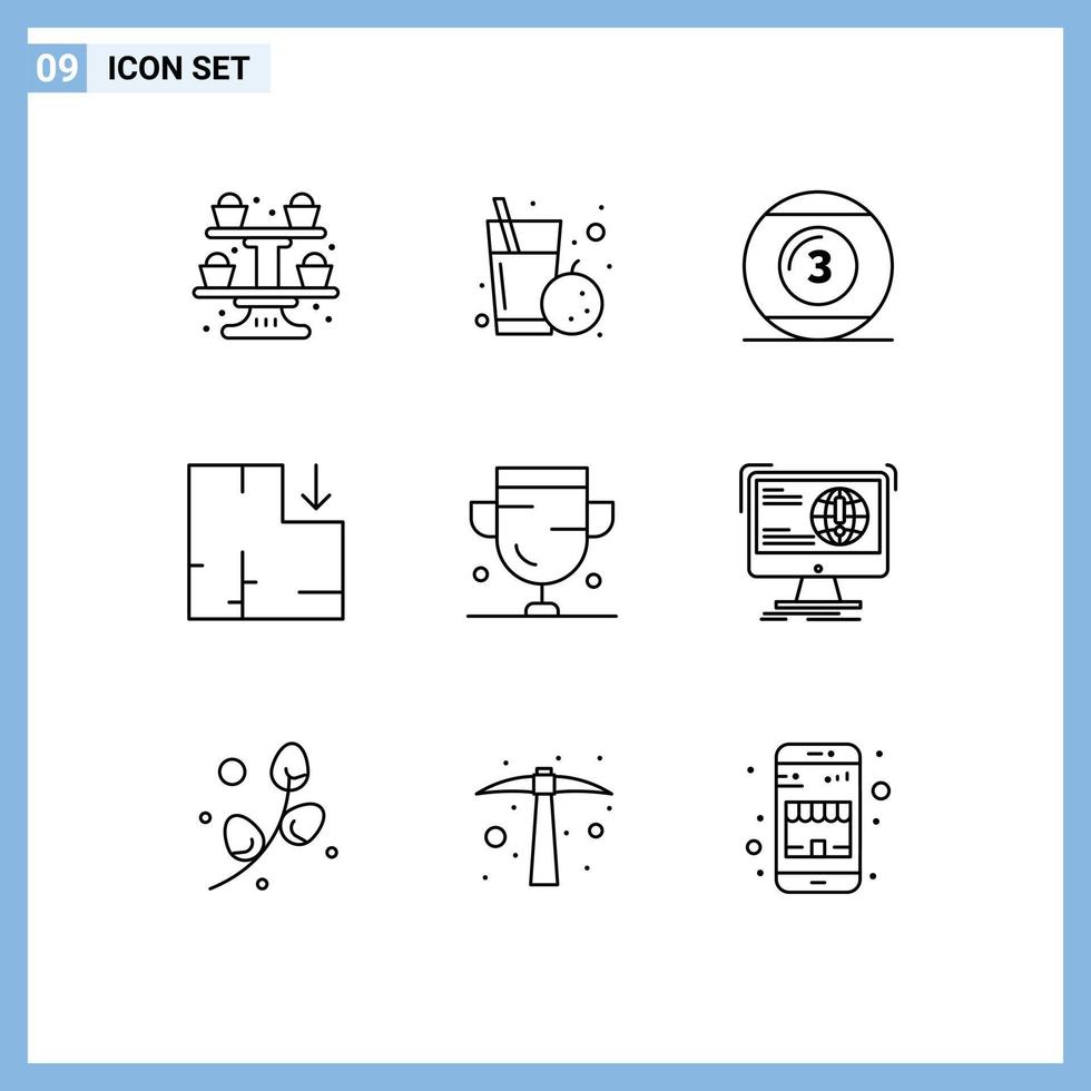 Group of 9 Modern Outlines Set for award scheme cue ball plan snooker Editable Vector Design Elements