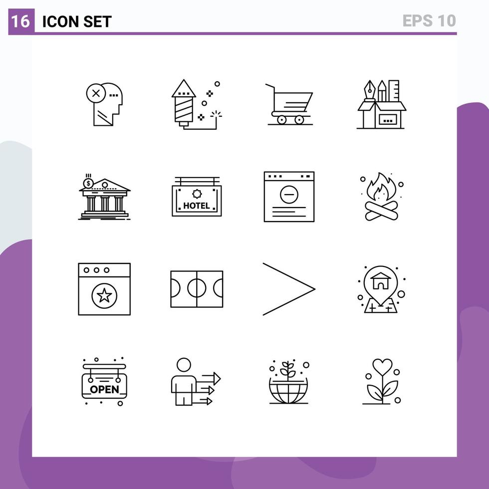 Set of 16 Modern UI Icons Symbols Signs for scale pen event holder order Editable Vector Design Elements