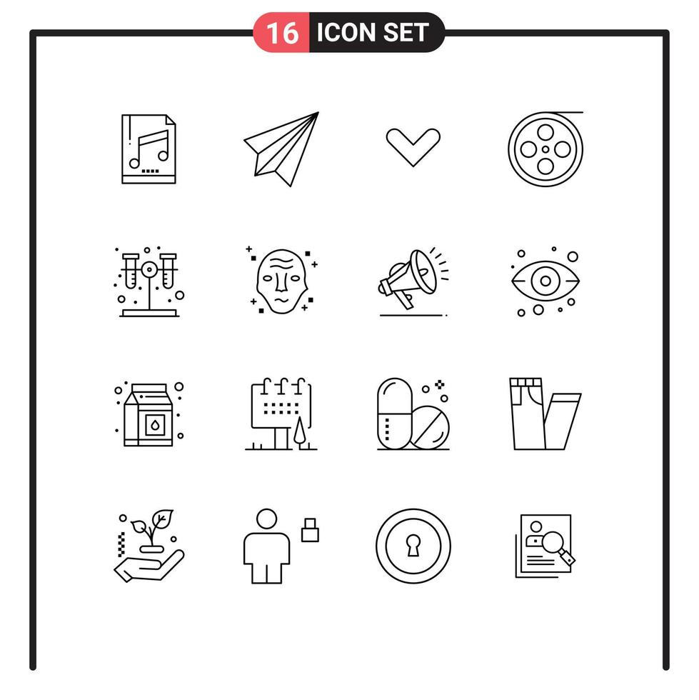Editable Vector Line Pack of 16 Simple Outlines of chemistry roll send film down Editable Vector Design Elements