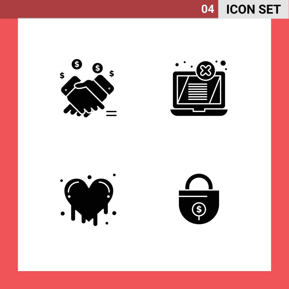 Editable Vector Line Pack of 4 Simple Solid Glyphs of hand bleeding heart sales error emotions Editable Vector Design Elements