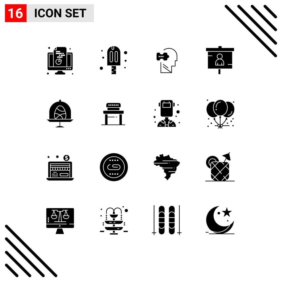 16 Universal Solid Glyph Signs Symbols of seo marketing party finance solving Editable Vector Design Elements