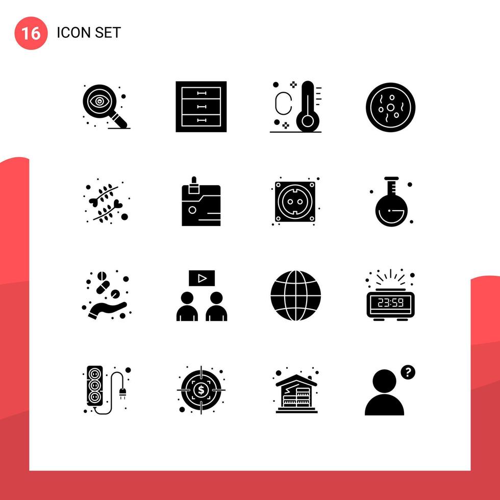 Paquete de glifos sólidos de 16 interfaces de usuario de signos y símbolos modernos de elementos de diseño de vectores editables de amor de negocios ciencia del corazón de verano