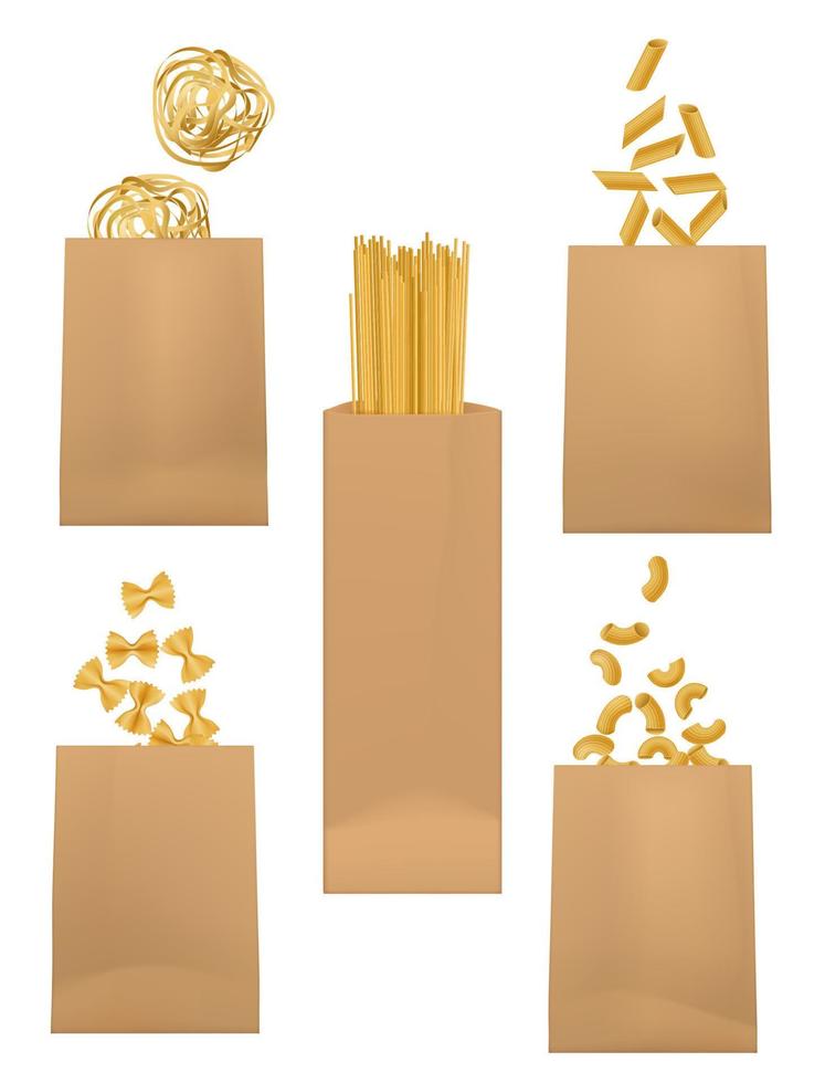 Pasta packages, Italian spaghetti, macaroni bags vector