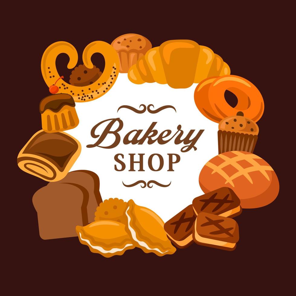 Bread and bakery shop, baked sweets and buns vector