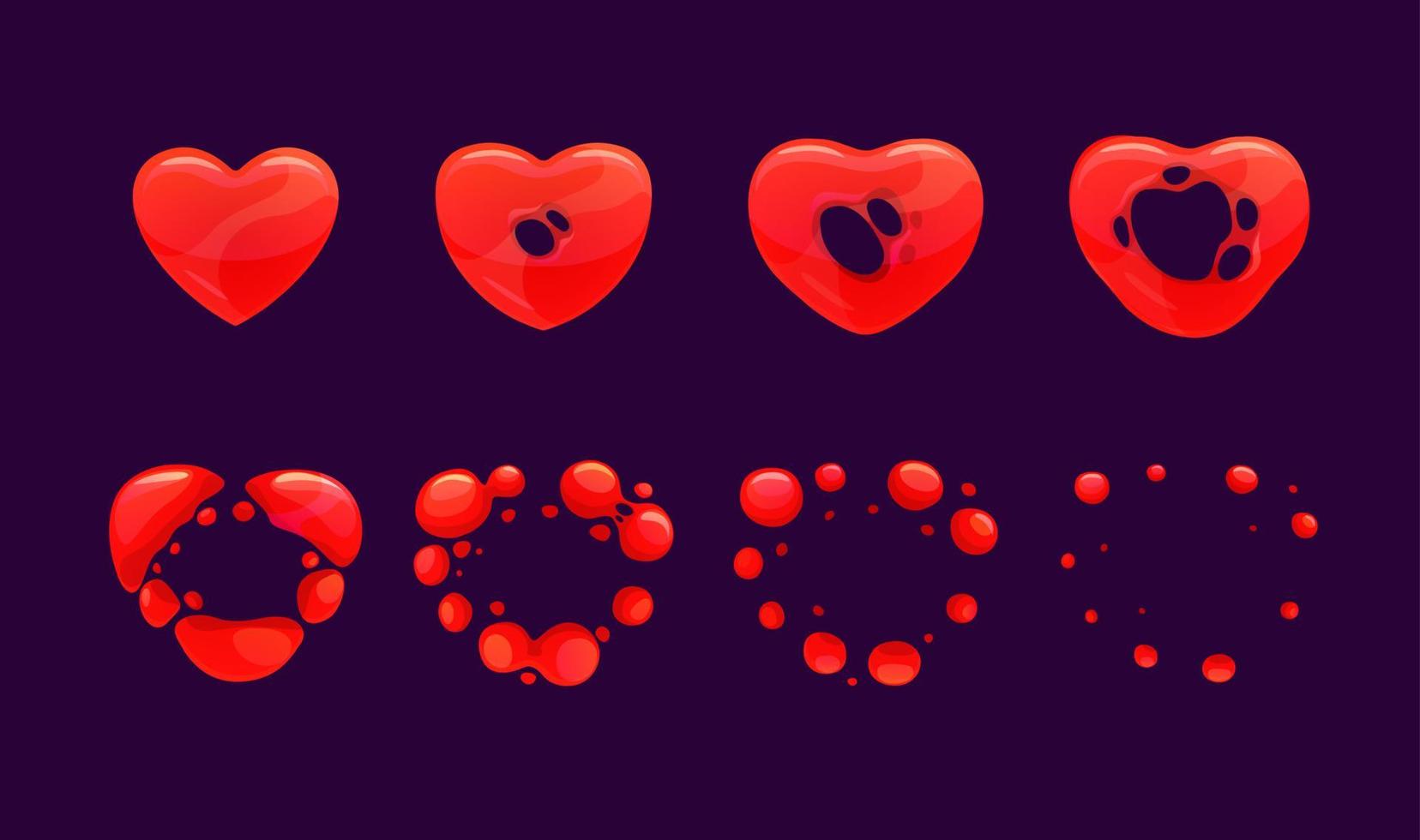 sprite de explosión de corazón, marco de animación vectorial vector
