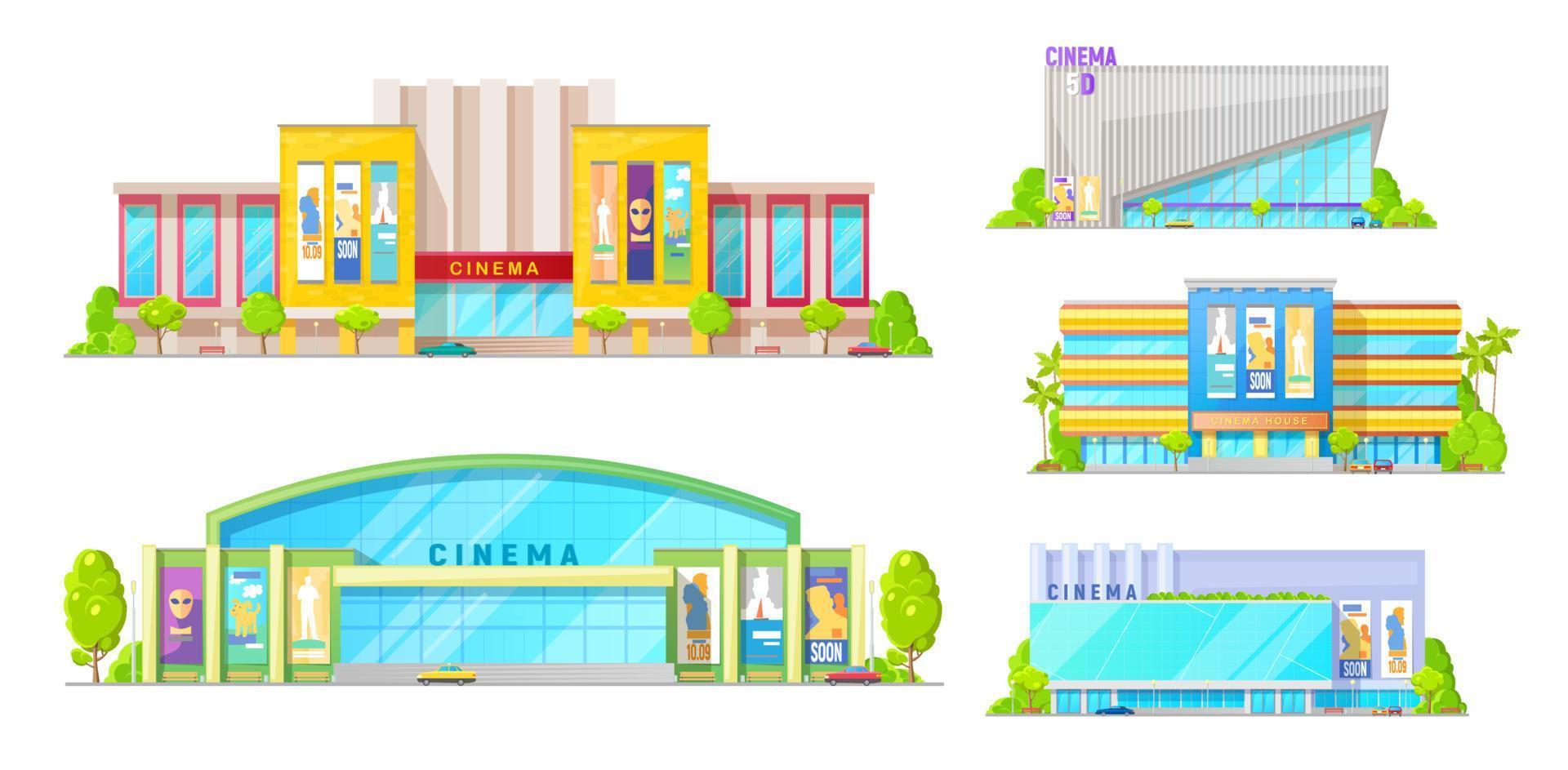 Cinema buildings, movie theater architecture vector