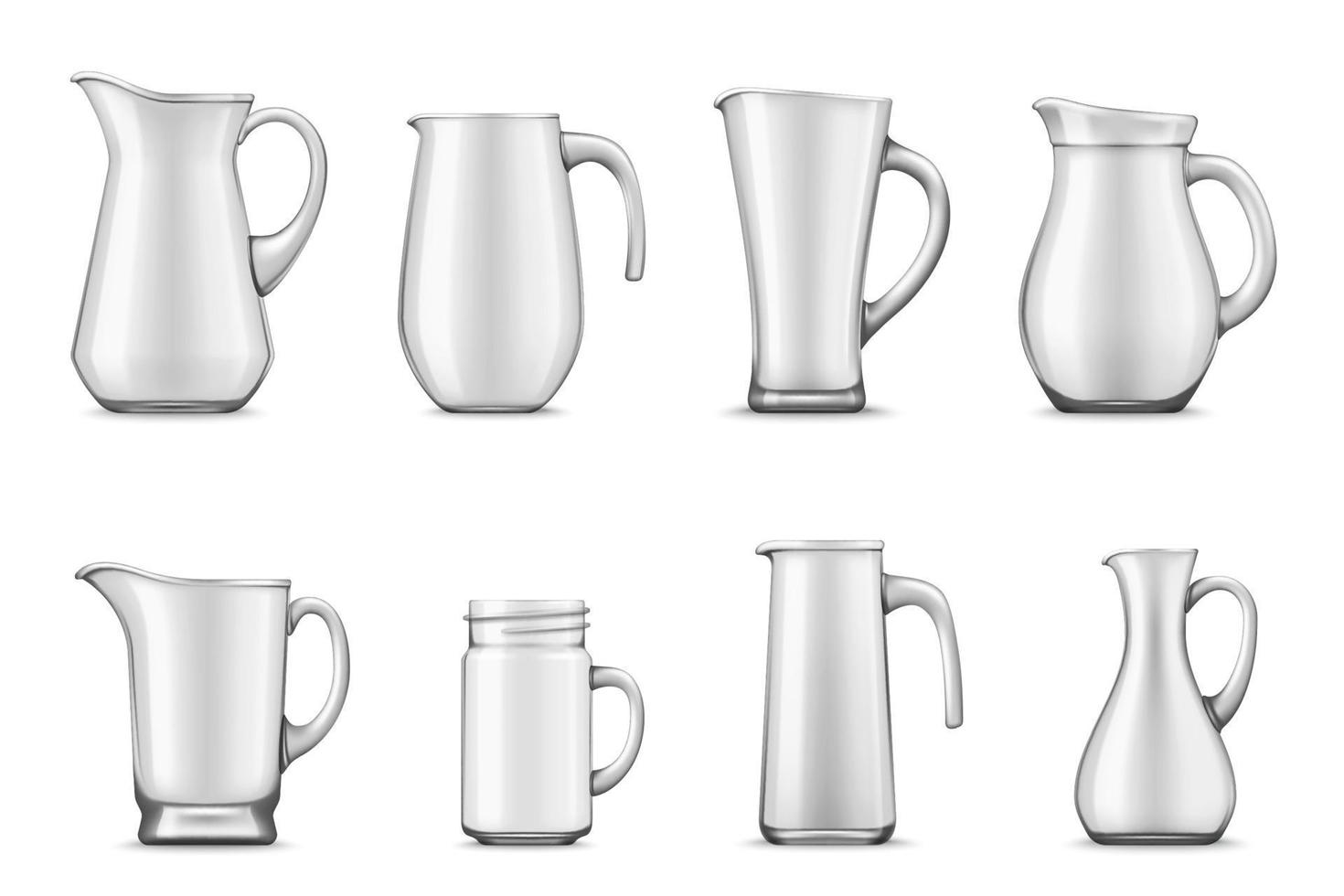 White pitcher or jug, jar mug or cup, 3d tableware vector
