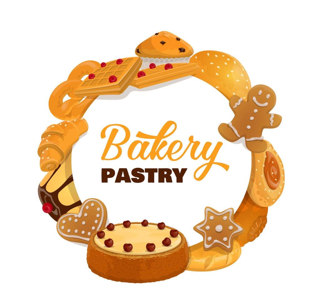 Bakery and pastry desserts round frame vector