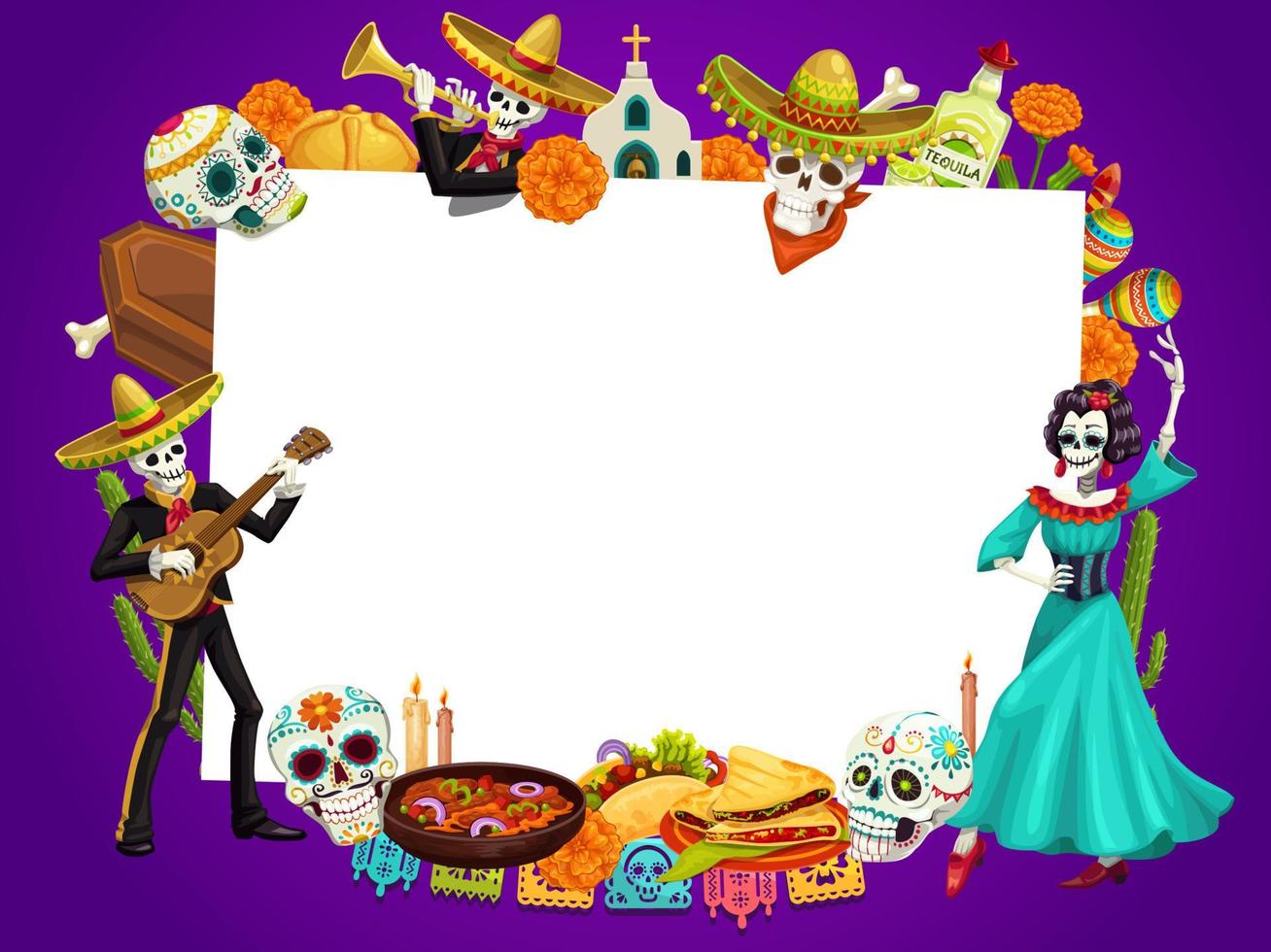 Day of Dead in Mexico, dancing woman man skeletons vector