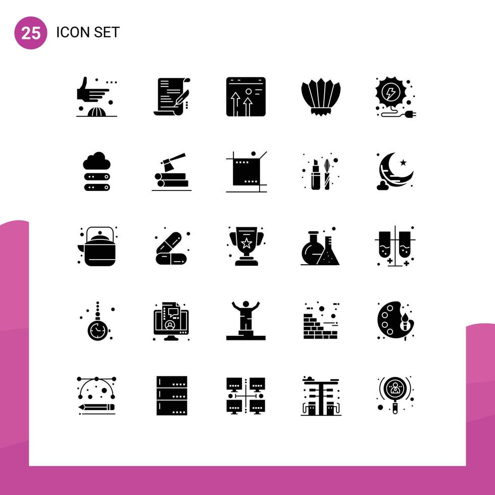 Editable Vector Line Pack of 25 Simple Solid Glyphs of outdoor flippers arrow fins growth Editable Vector Design Elements