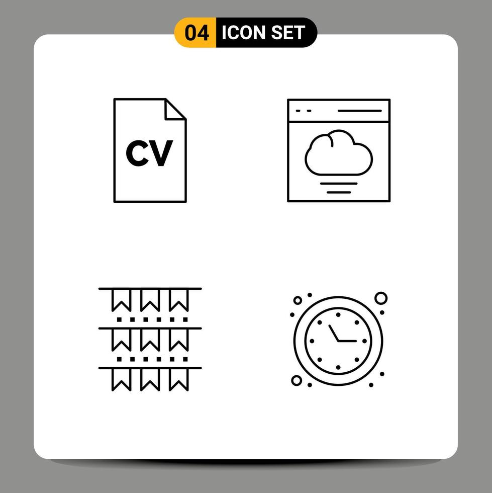 Mobile Interface Line Set of 4 Pictograms of cv buntings science interface party Editable Vector Design Elements