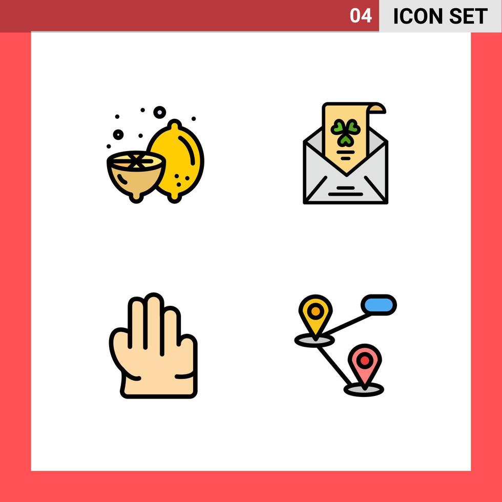 paquete de iconos de vector de stock de 4 signos y símbolos de línea para elementos de diseño de vector editables de gps de sobre de fruta de agarre de limón