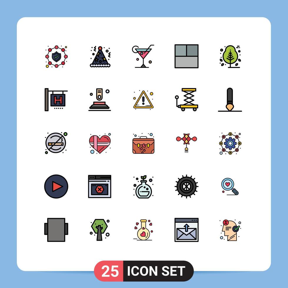 Universal Icon Symbols Group of 25 Modern Filled line Flat Colors of hotel sign plant drink nature layout Editable Vector Design Elements
