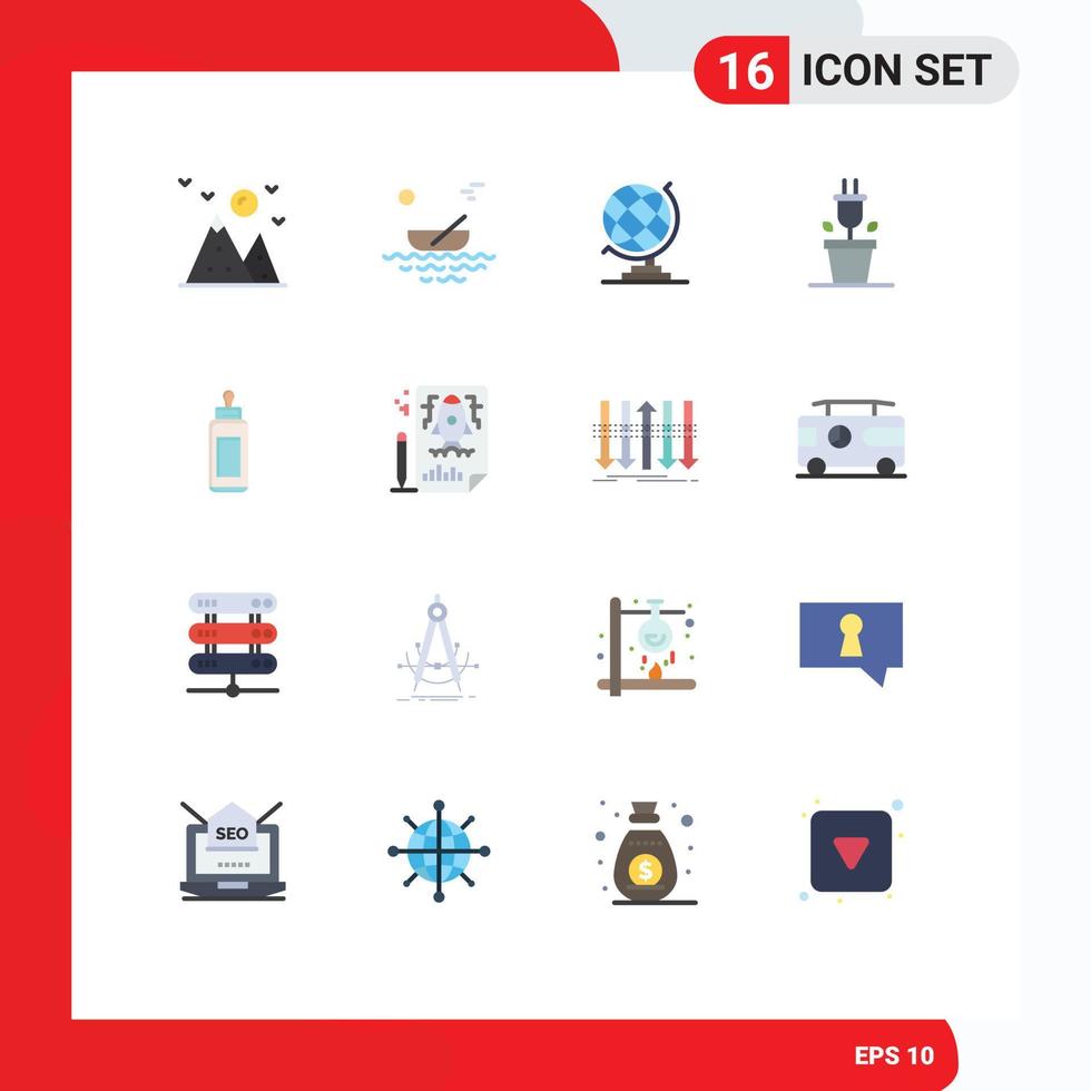 Set of 16 Modern UI Icons Symbols Signs for child feeder transport technology plug Editable Pack of Creative Vector Design Elements