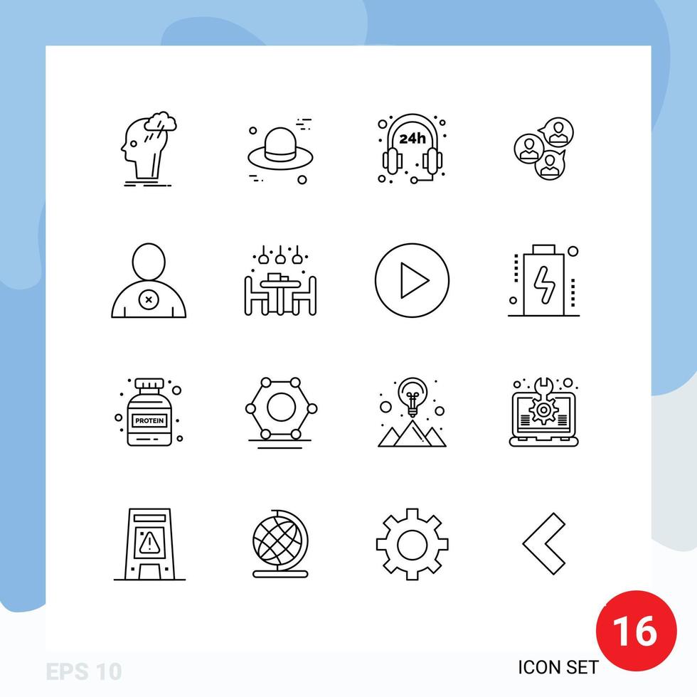 Modern Set of 16 Outlines Pictograph of man modern hours group business Editable Vector Design Elements