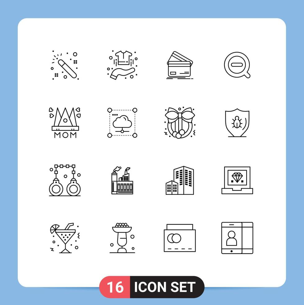 16 User Interface Outline Pack of modern Signs and Symbols of remove search creditcard shopping finance Editable Vector Design Elements