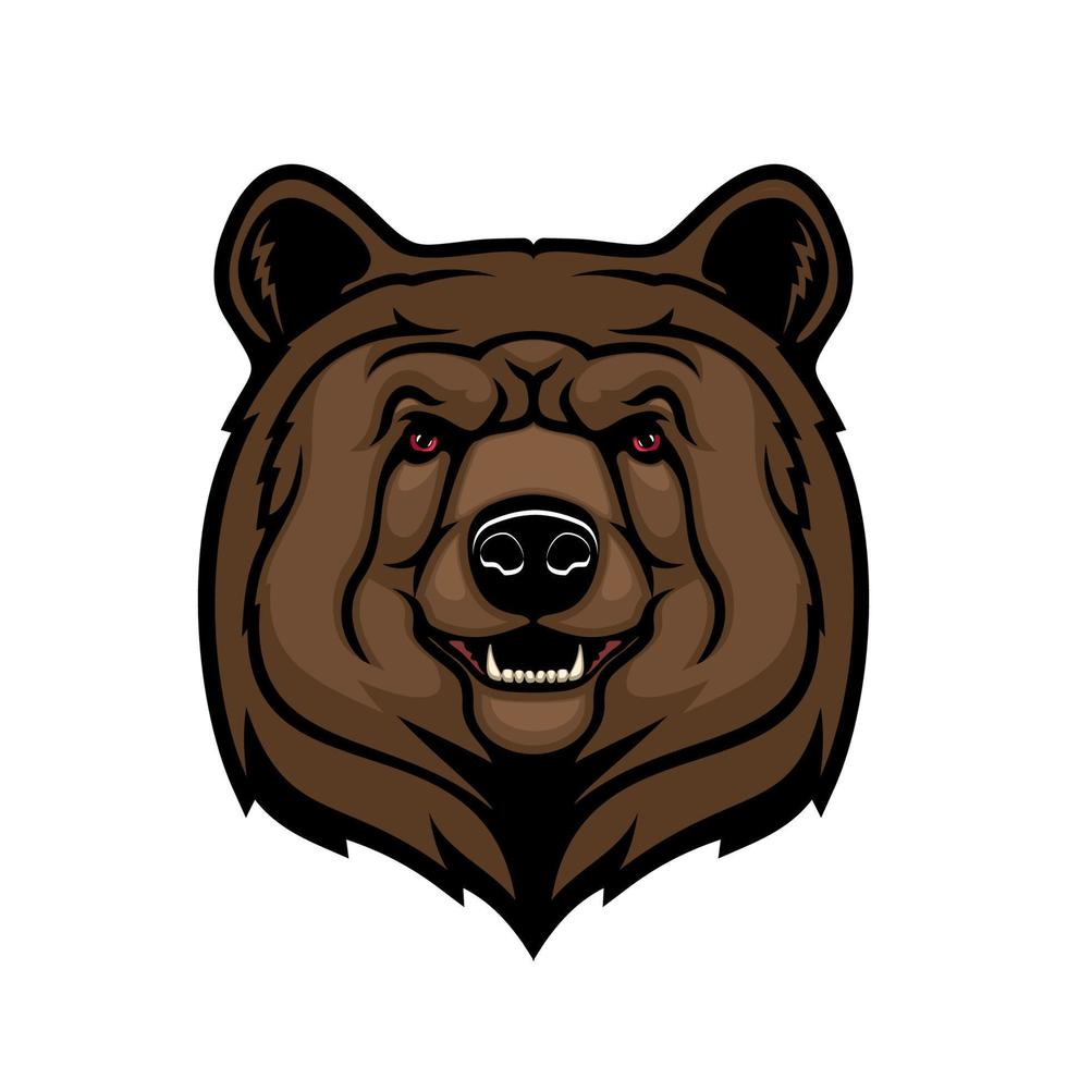 Brown bear head, animal mascot vector