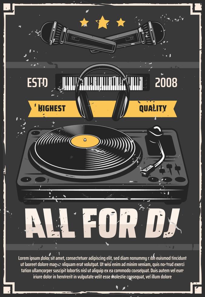 Music shop DJ studio equipment grunge poster vector