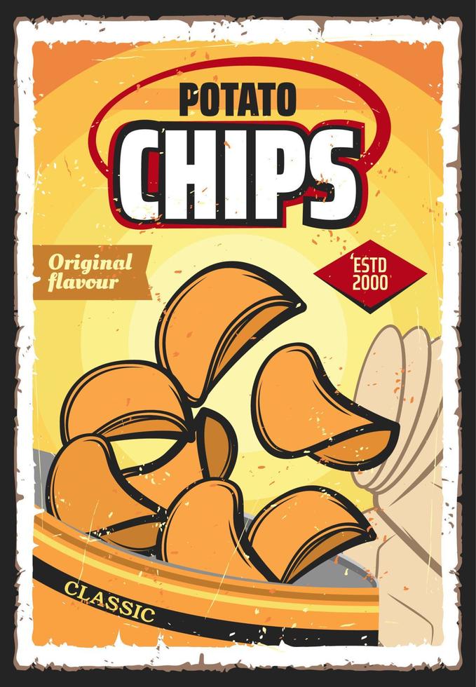 Potato chips snack food, vegetable crisps vector