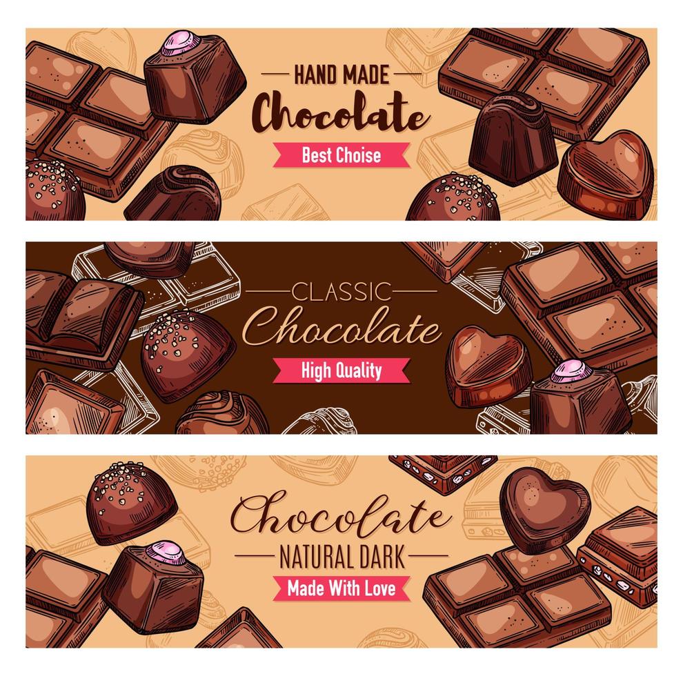 Chocolate candies and choco sweets vector