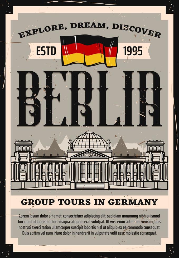 cartel de vector de hito de viaje de alemania reichstag