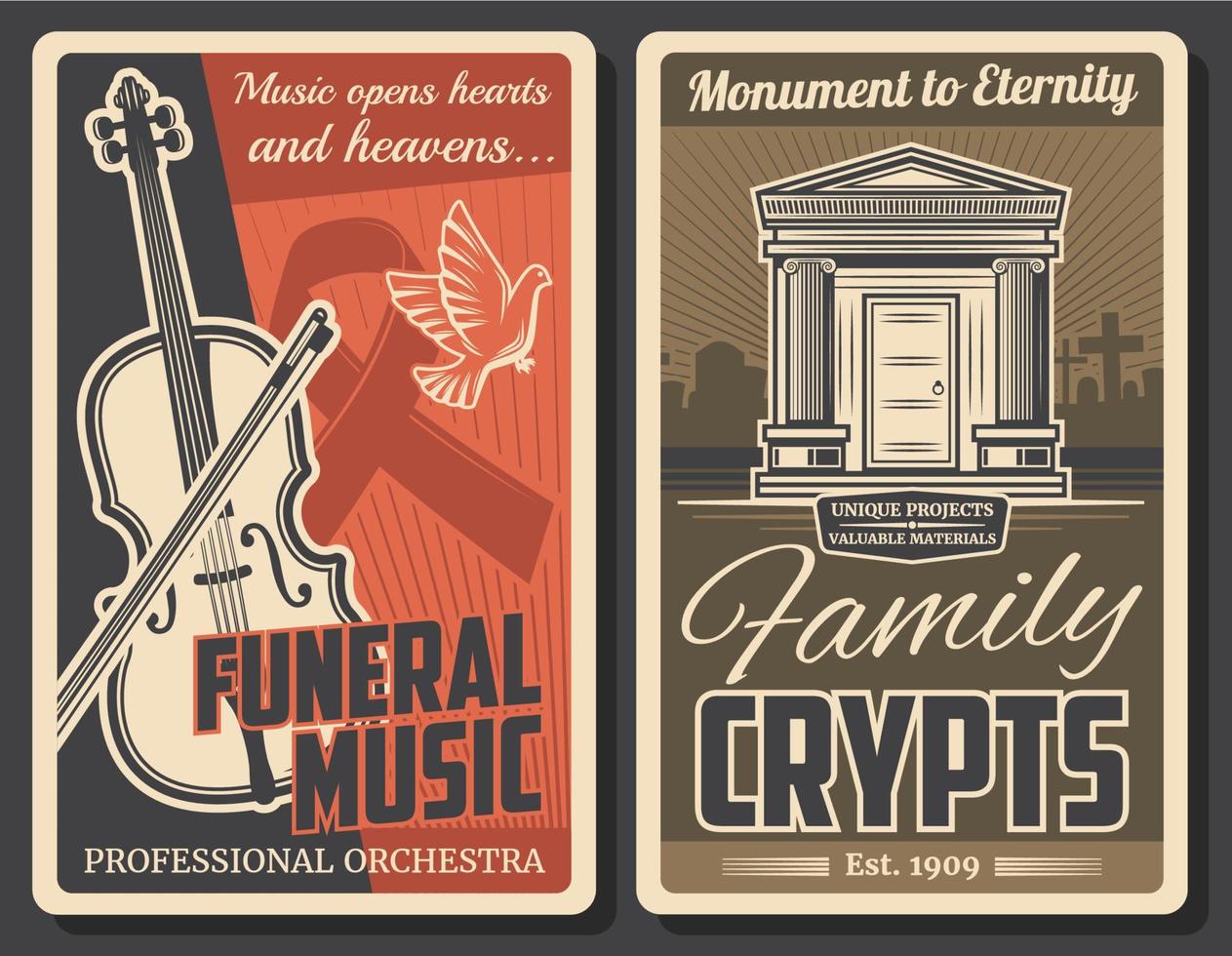 Funeral ceremony music service, burial crypts vector