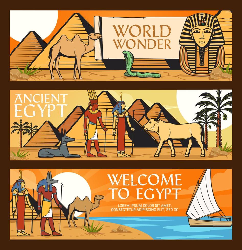 Egypt travel, ancient landmarks and wonders vector