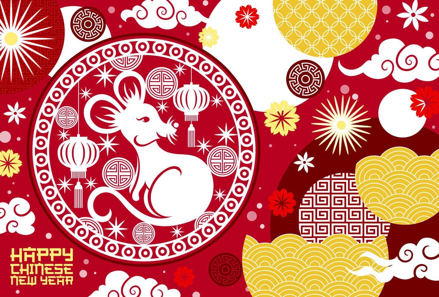 Chinese New Year, rat sign, China holiday symbols vector