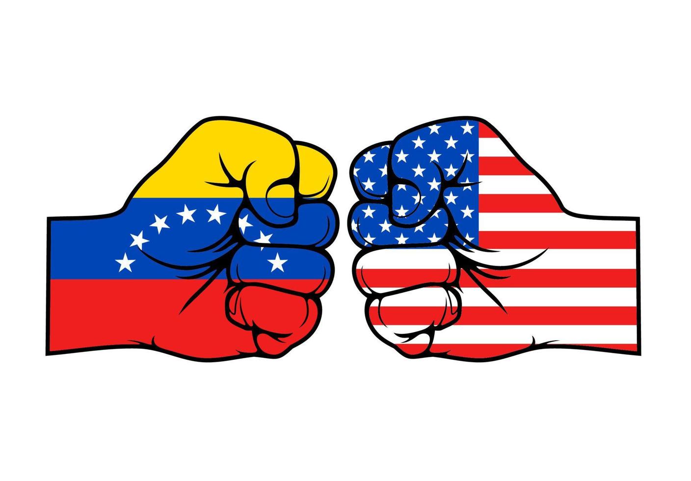 conflicto de estados unidos y venezuela con banderas en los puños vector