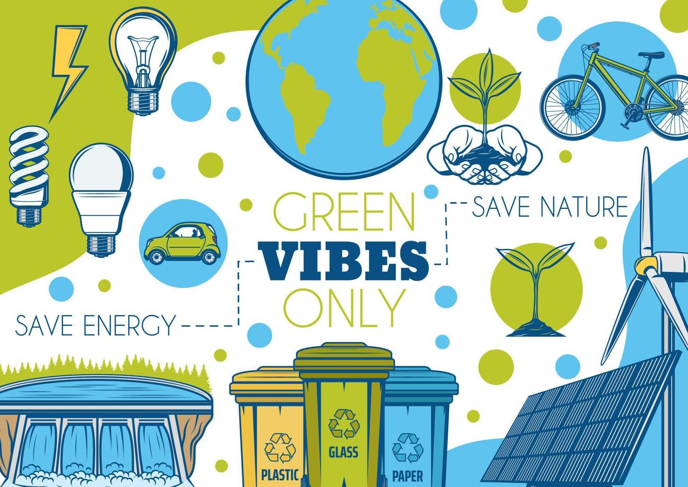 Save nature, green energy and planet conservation vector