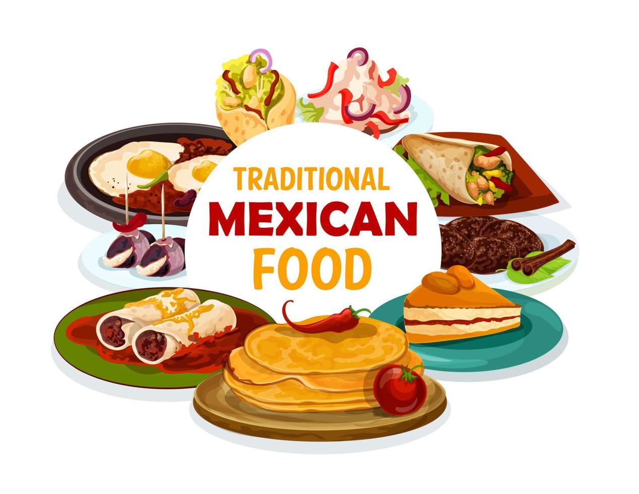 Traditional Mexican food, authentic Mexico dishes vector