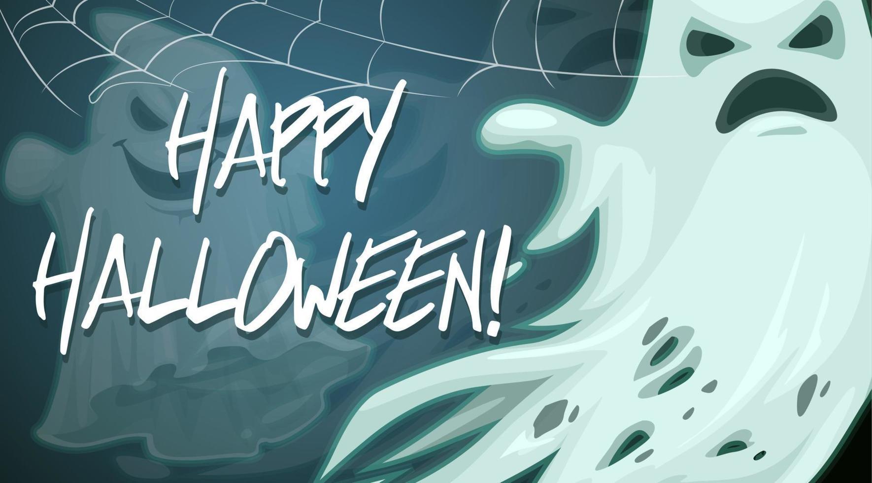 Happy Halloween, spooky ghost in spider web vector