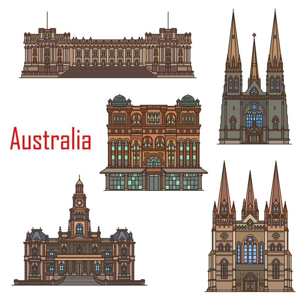 Australia cathedral buildings, Sydney architecture vector