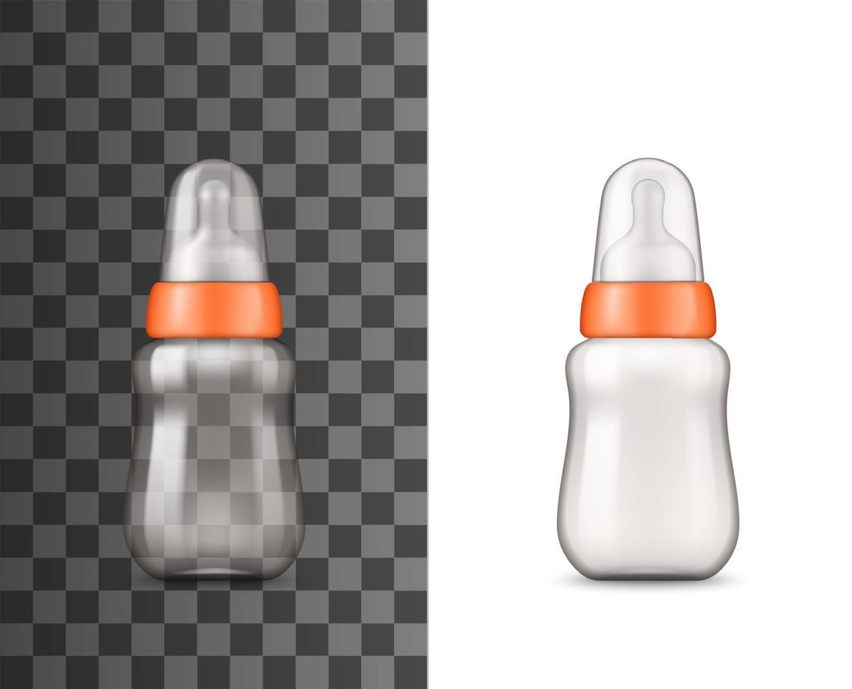 Baby bottle mockups with nipples and caps vector