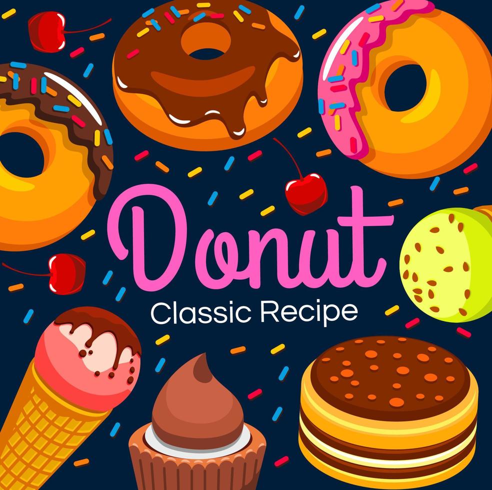 portada del libro de recetas culinarias de donas y pasteles vector