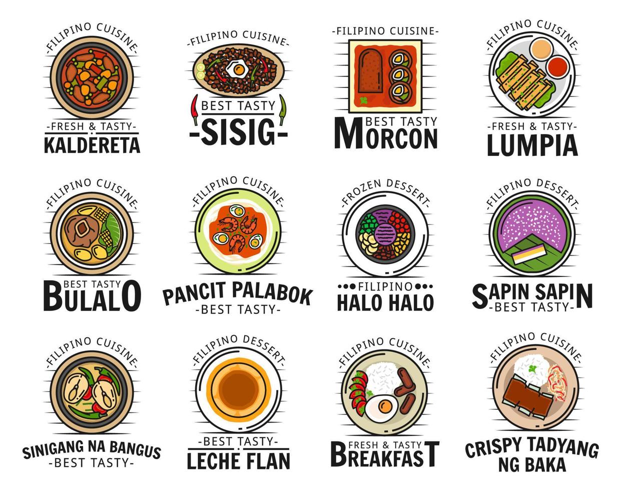 Kaldereta sisig food Filipino cuisine menu logo vector