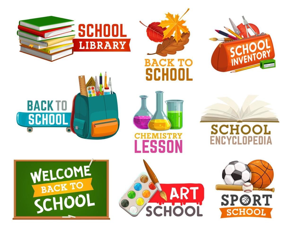 Welcome back to school logos isolated stationery vector