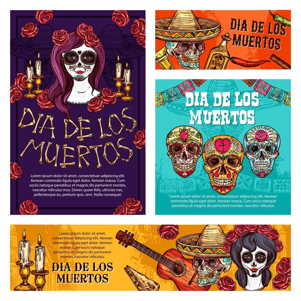 dia de muertos fiesta mexicana calaveras vector